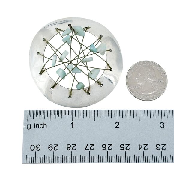 Vintage Sterling Silver 925 5.6cm Wire Openwork Amazonite Chip Pendant - Picture 5 of 6